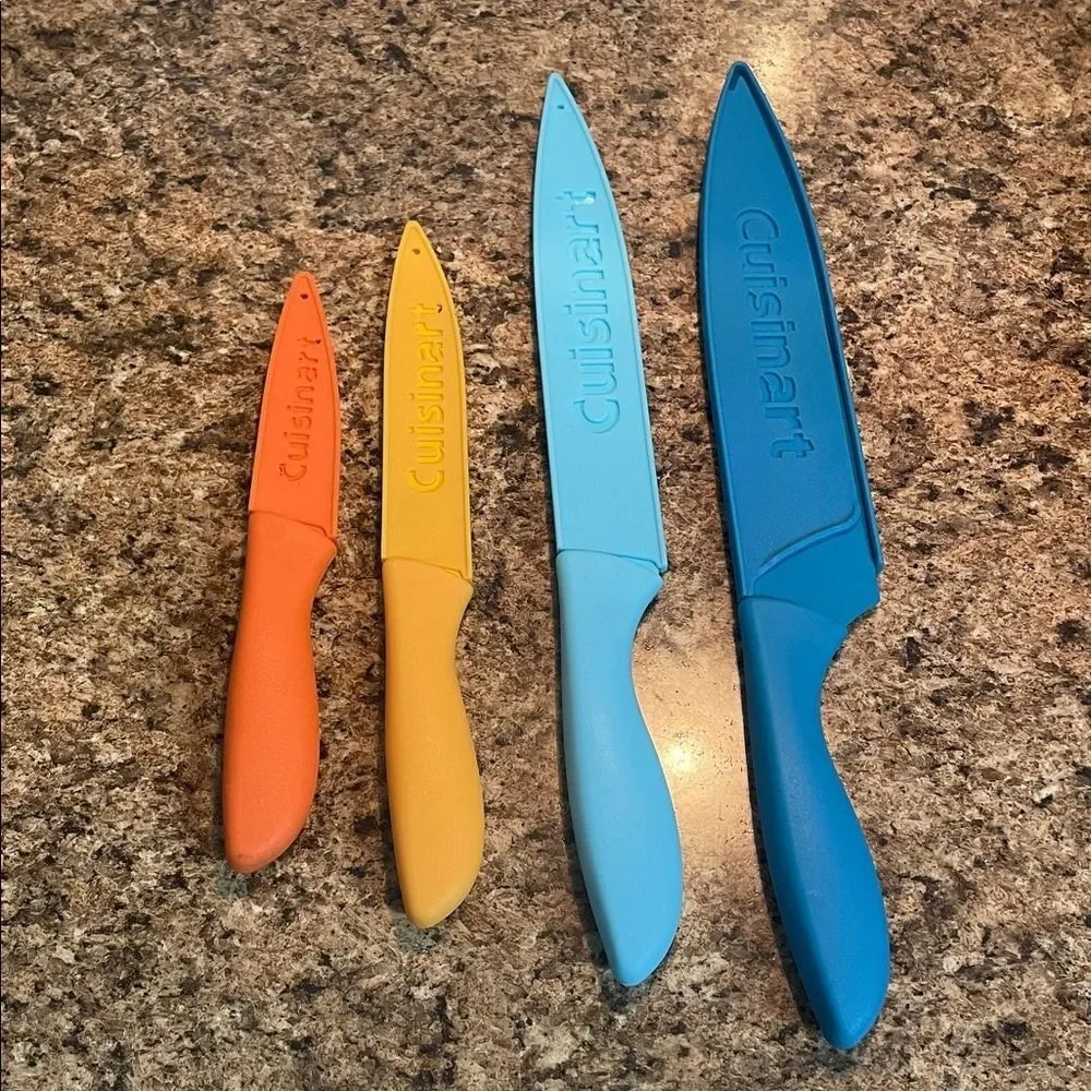 Cuisinart 4-Piece Kitchen Knife Set With Sheaths Orange Yellow‎ Blue Turquoise